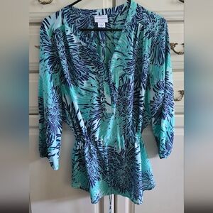 Liz Claiborne Green Mandarin Collar Blouse